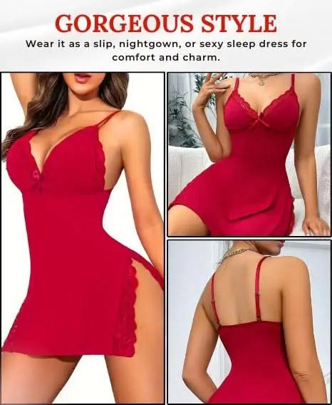 Love Salve Romantic Lace-Trimmed Nightdress with Bowknot Detail - Love Salve